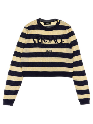 Lurex Striped Sweater With Logo Embroidery