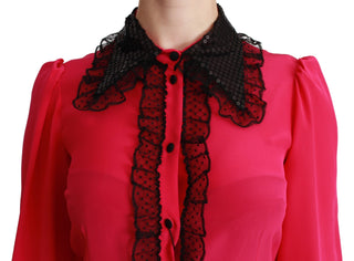 Silk Blend Lace Detail Blouse In Pink