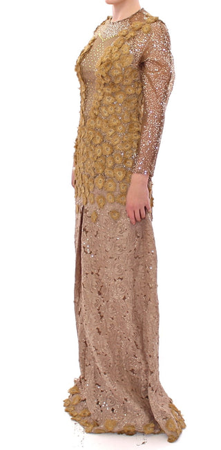 Exquisite Gold Lace Maxi Dress With Crystals - Luxury for You