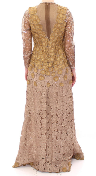 Exquisite Gold Lace Maxi Dress With Crystals - Luxury for You