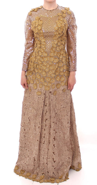 Exquisite Gold Lace Maxi Dress With Crystals - Luxury for You