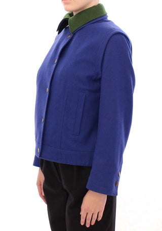 Elegant Blue Wool Jacket With Removable Collar - Luxury for You