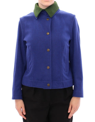 Elegant Blue Wool Jacket With Removable Collar - Luxury for You