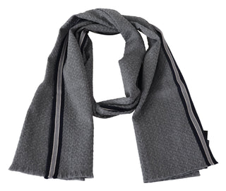 Elegant Gray Wool Scarf With Signature Stripes