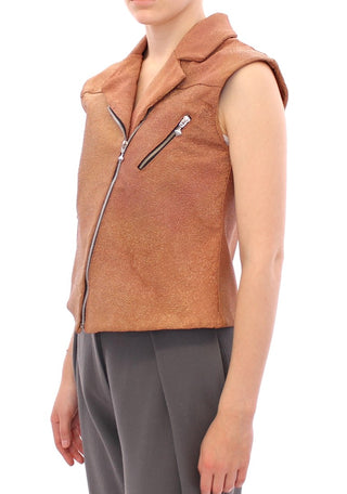 Sleeveless Leather Couture Vest In Rich Brown - Luxury for You