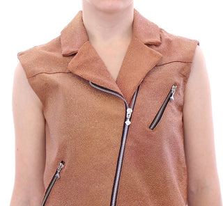 Sleeveless Leather Couture Vest In Rich Brown - Luxury for You