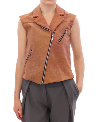 Sleeveless Leather Couture Vest In Rich Brown - Luxury for You