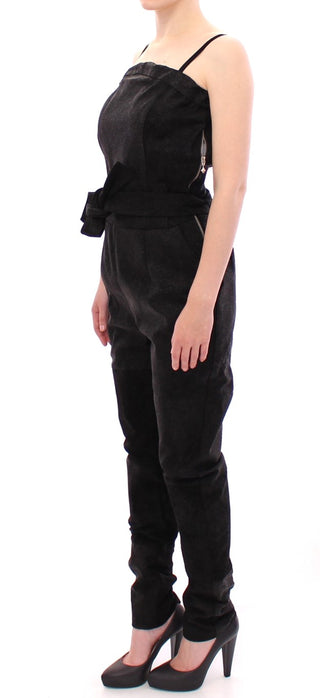 Elegant Black Leather Jumpsuit With Waist Strap - Luxury for You