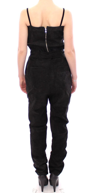 Elegant Black Leather Jumpsuit With Waist Strap - Luxury for You