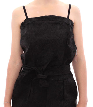 Elegant Black Leather Jumpsuit With Waist Strap - Luxury for You