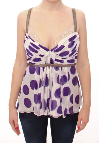 Elegant Polka Dotted Silk Blouse With Leather Detailing - Luxury for You