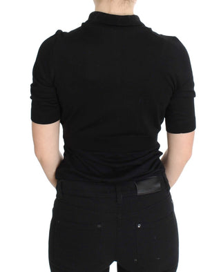 Elegant Black Silk Floral Polo Top - Luxury for You