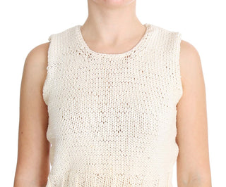 Beige Sleeveless Cotton Blend Vest Sweater - Luxury for You