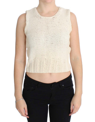 Beige Sleeveless Cotton Blend Vest Sweater - Luxury for You