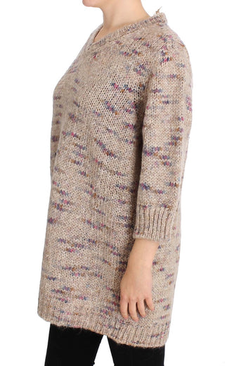 Beige Oversized V-neck Knitted Sweater - Luxury for You