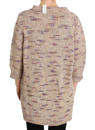 Beige Oversized V-neck Knitted Sweater - Luxury for You