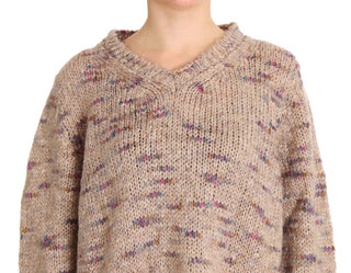 Beige Oversized V-neck Knitted Sweater - Luxury for You