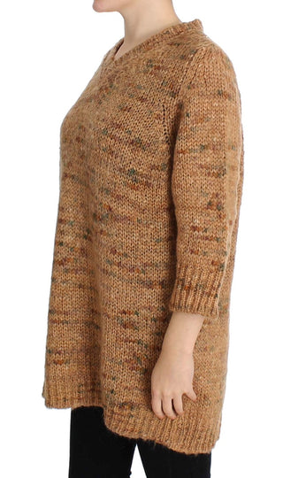 Chic Brown Oversize Knitted V-neck Sweater - Luxury for You