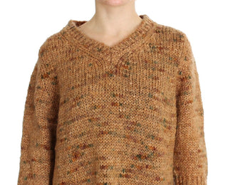 Chic Brown Oversize Knitted V-neck Sweater - Luxury for You