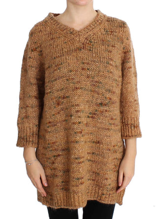 Chic Brown Oversize Knitted V-neck Sweater - Luxury for You