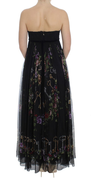 Multicolor Rose & Key Print Maxi Dress With Crystal - Luxury for You