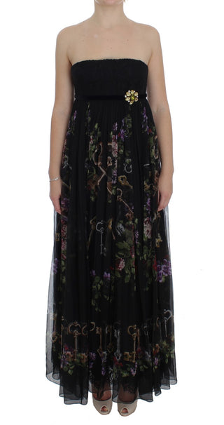 Multicolor Rose & Key Print Maxi Dress With Crystal - Luxury for You