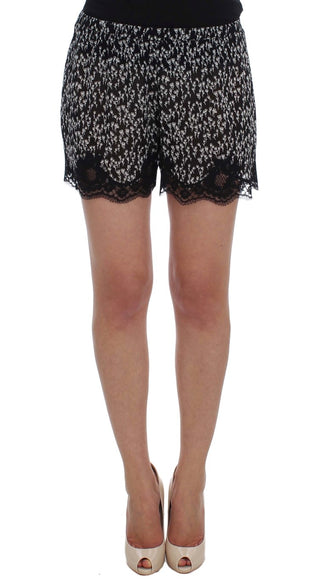 Elegant Black & White Floral Lace Silk Shorts - Luxury for You