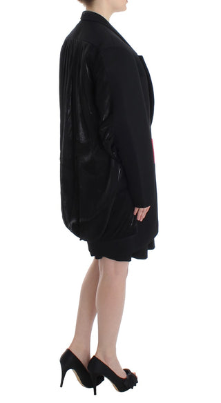 Elegant Draped Long Coat In Black With Red Accents - Luxury for You