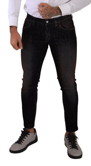 Sleek Striped Black Slim Fit Denim