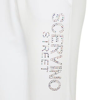 Elegant White Stretch Trousers With Strass Logo