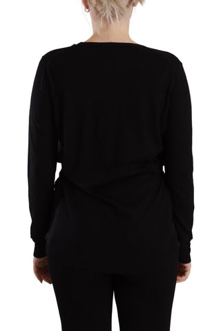 Elegant Black V-neck Wool Pullover