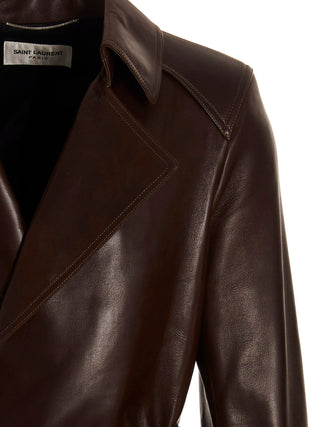 Double-breasted Leather Trench Coat