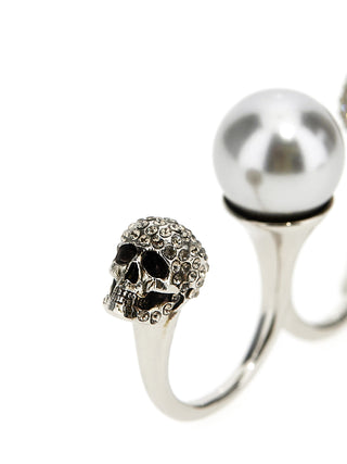 Pearl Skull Double Ring