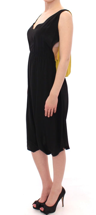 Elegant Silk Blend Shift Dress In Black And Yellow - Luxury for You