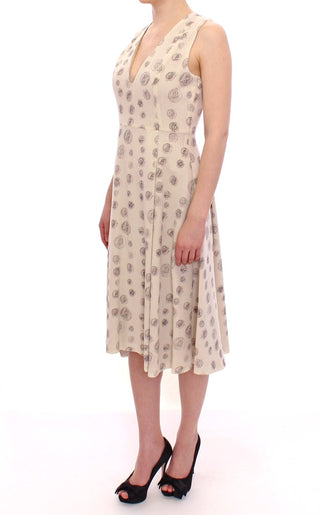 Elegant White Wool Shift Dress With Gray Print - Luxury for You