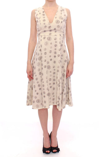 Elegant White Wool Shift Dress With Gray Print - Luxury for You