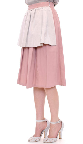 Elegant Pleated Knee-length Skirt In Pink And Gray - Luxury for You