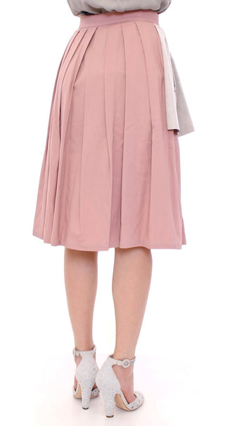 Elegant Pleated Knee-length Skirt In Pink And Gray - Luxury for You