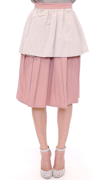 Elegant Pleated Knee-length Skirt In Pink And Gray - Luxury for You