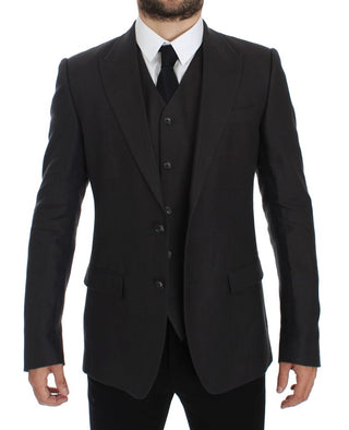 Elegant Gray Linen Slim Fit Blazer And Vest - Luxury for You