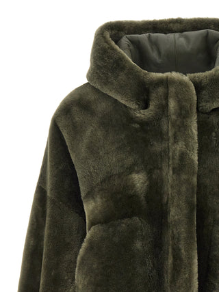 Merino Straight Hooded Fur Coat