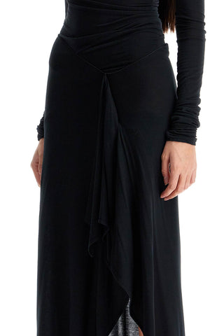 Long Draped Jersey Dress With Pleats