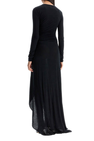 Long Draped Jersey Dress With Pleats