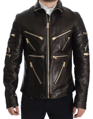 Elegant Brown Gold-detailed Leather Jacket - Luxury for You