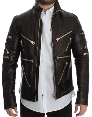 Elegant Brown Gold-detailed Leather Jacket - Luxury for You