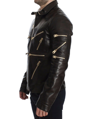 Elegant Brown Gold-detailed Leather Jacket - Luxury for You