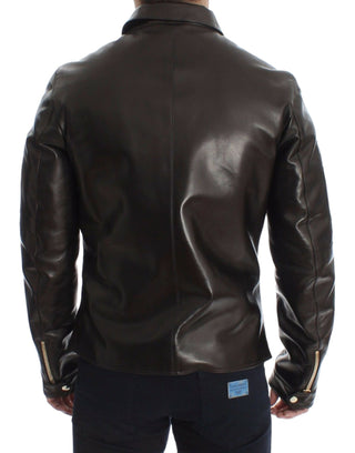 Elegant Brown Gold-detailed Leather Jacket - Luxury for You