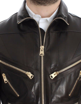 Elegant Brown Gold-detailed Leather Jacket - Luxury for You