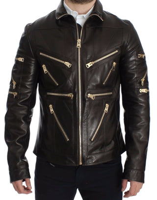 Elegant Brown Gold-detailed Leather Jacket - Luxury for You