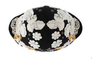 Elegant Black Floral Wool Cloche Hat